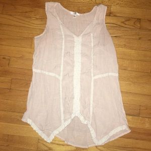 Cream Tank Top with White Pattern